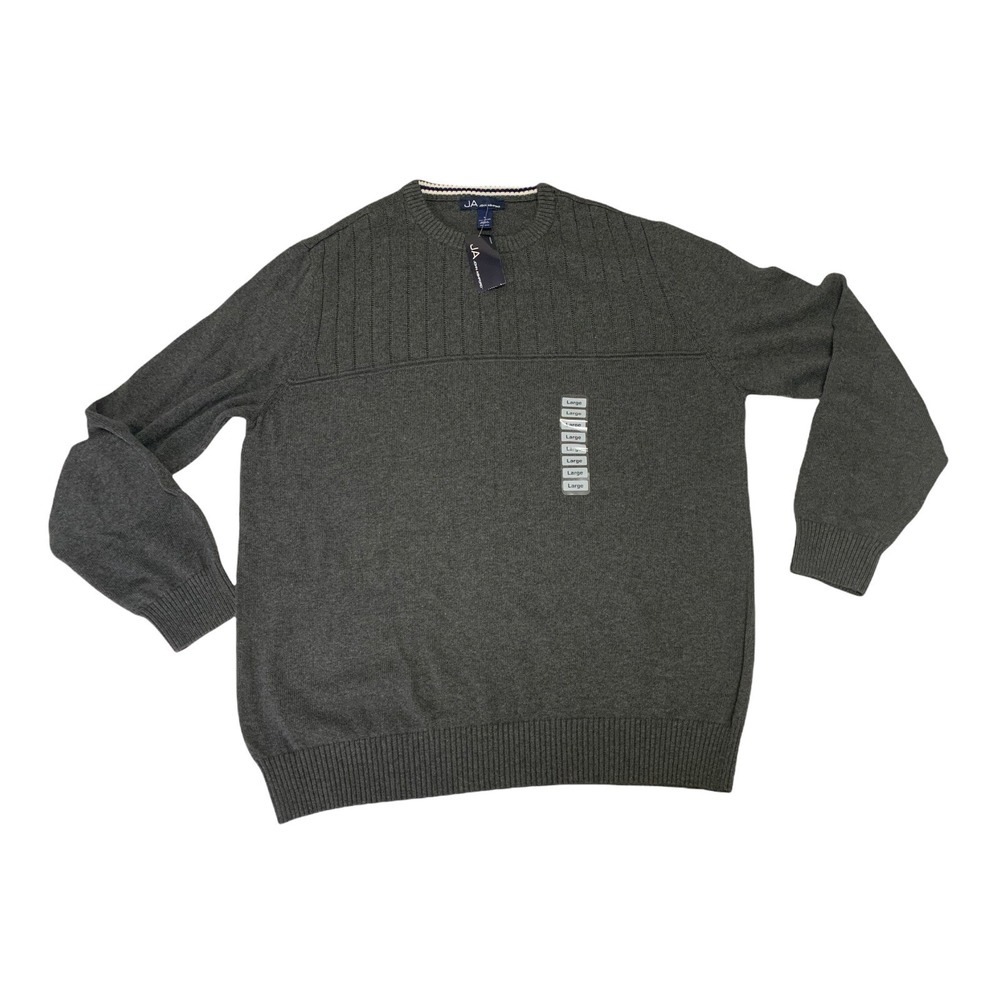 JA John Ashford Sweater Men's Large Grey Crewneck Trim Pullover Lightweight